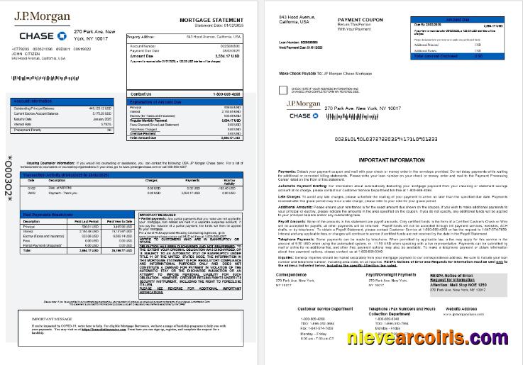 USA JP Morgan Chase bank mortgage statement 1-2